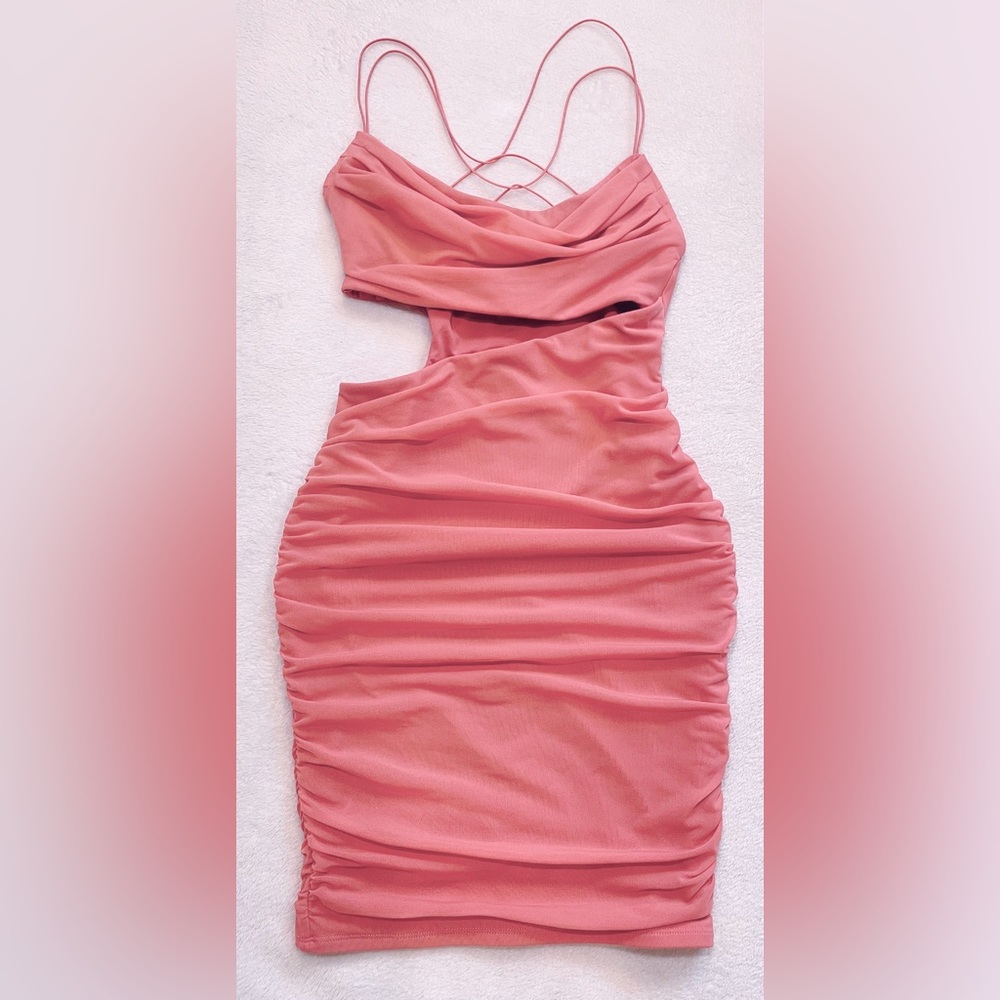 Oh Polly Cut Out Cowl Neck Mini Dress in Rose